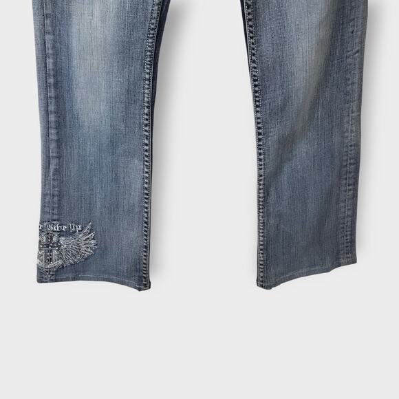 Cowgirl Tuff Jeans Wing & A Prayer Rhinestone Bootcut Low-Rise Y2K Sz 26x33‎ - Picture 7 of 15